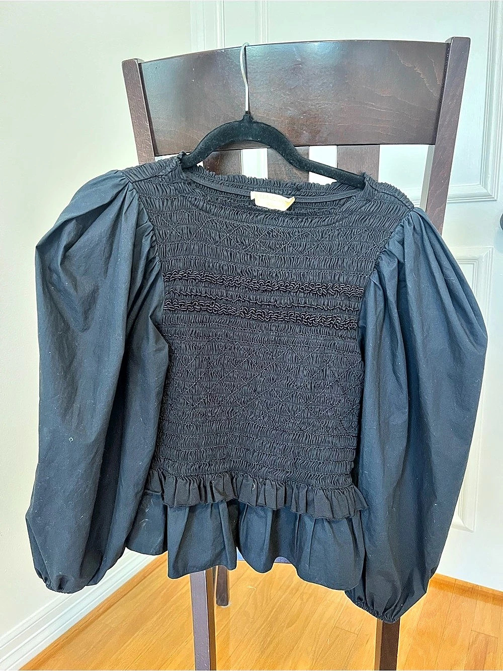 Ulla Johnson Black Smocked Peplum Blouse Like New